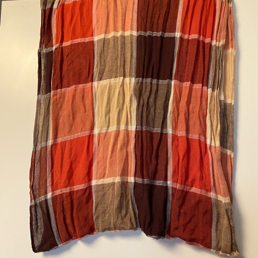Infinity scarf with fall colors reds, oranges, browns, yellows